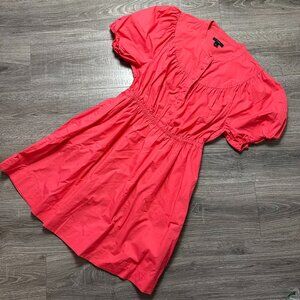 J. Crew Puff Sleeve 100% Cotton Poplin Shirt A-Line Dress Coral Pink Size Large